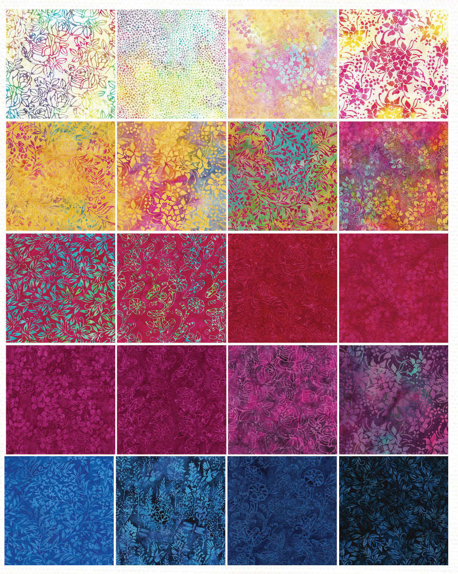 Island Batik - Playful Posies - 20 Fabrics, 40 Total Strips