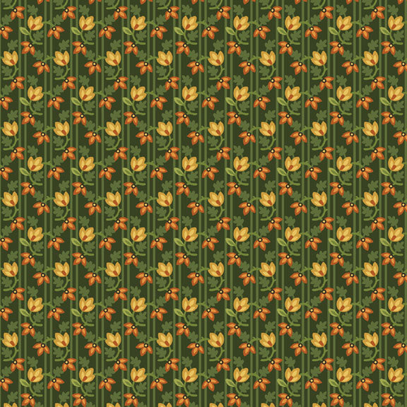 (2.5 yd) Marcus Fabrics Autumn Delight Pieceful Gathering R110926D - Hunter Daisy Row