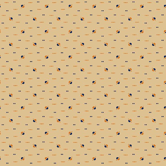 (4.5 yd) Marcus Fabrics Indigo & Cheddar R330777 Tan Dashes & Dots