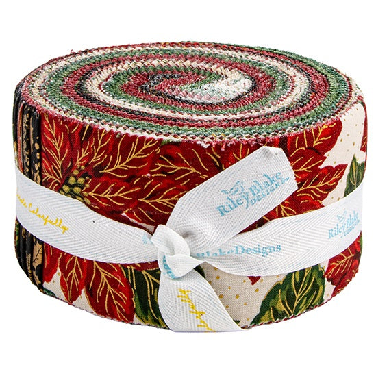 Riley Blake Poinsettias At Christmas - 40 Strip Rolie Polie