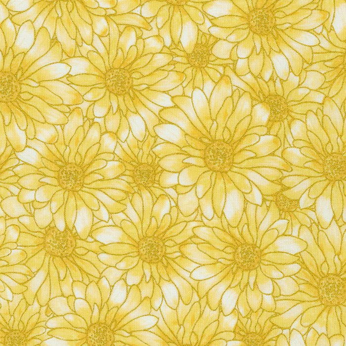 (6 yd) Robert Kaufman Shades Of The Season 12 SRKM-20898-15 Ivory Big Flowers (Metallic)