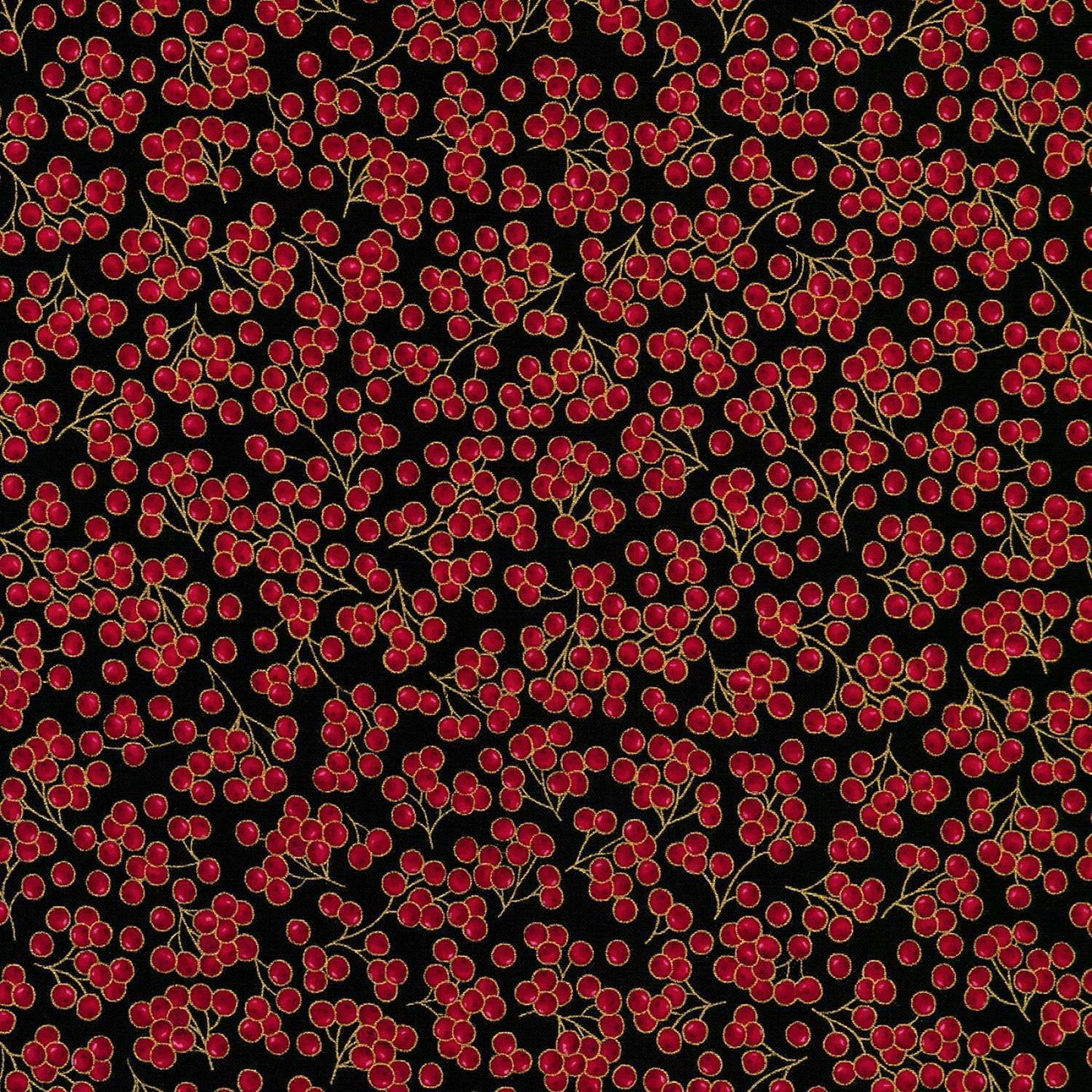 (2.5 yd) Robert Kaufman Holiday Flourish 15 SRKM-20790-2 Black Berries/Gold Metallic