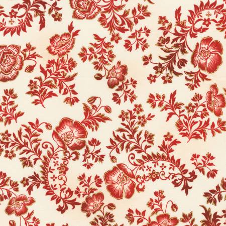 (3 yd) Robert Kaufman Poppy Hill SRKM-21858-93 Scarlet (Metallic Accents)