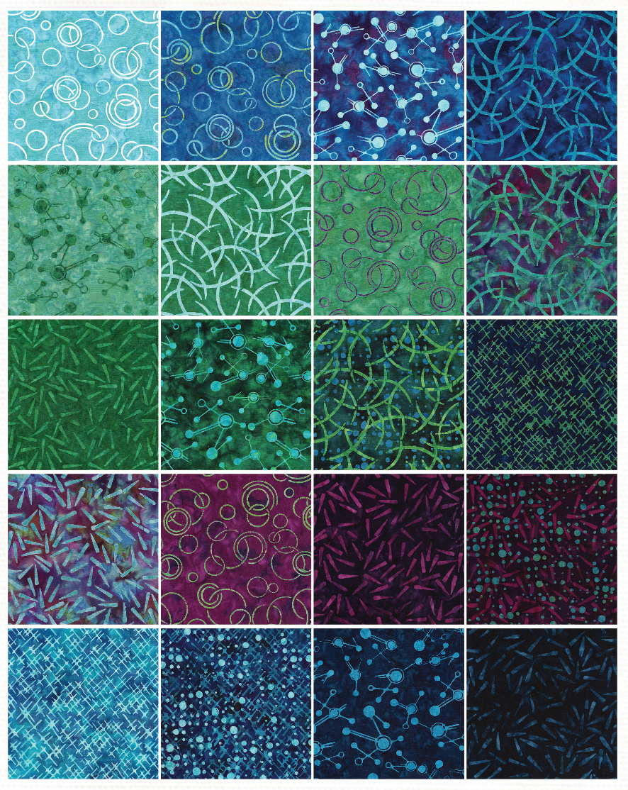 Island Batik - Squiggles, Dots and Lines - 20 Fabrics, 40 Total Strips