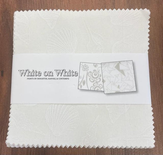 Charm Pack 5x5 Squares - Benartex White On White  - 40 5" Squares