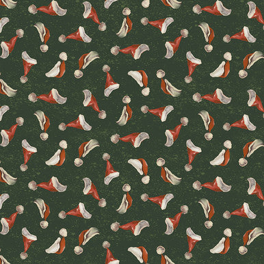(1.5 yd) Clothworks Better Not Pout Y3786-113 Forest Santa Hats