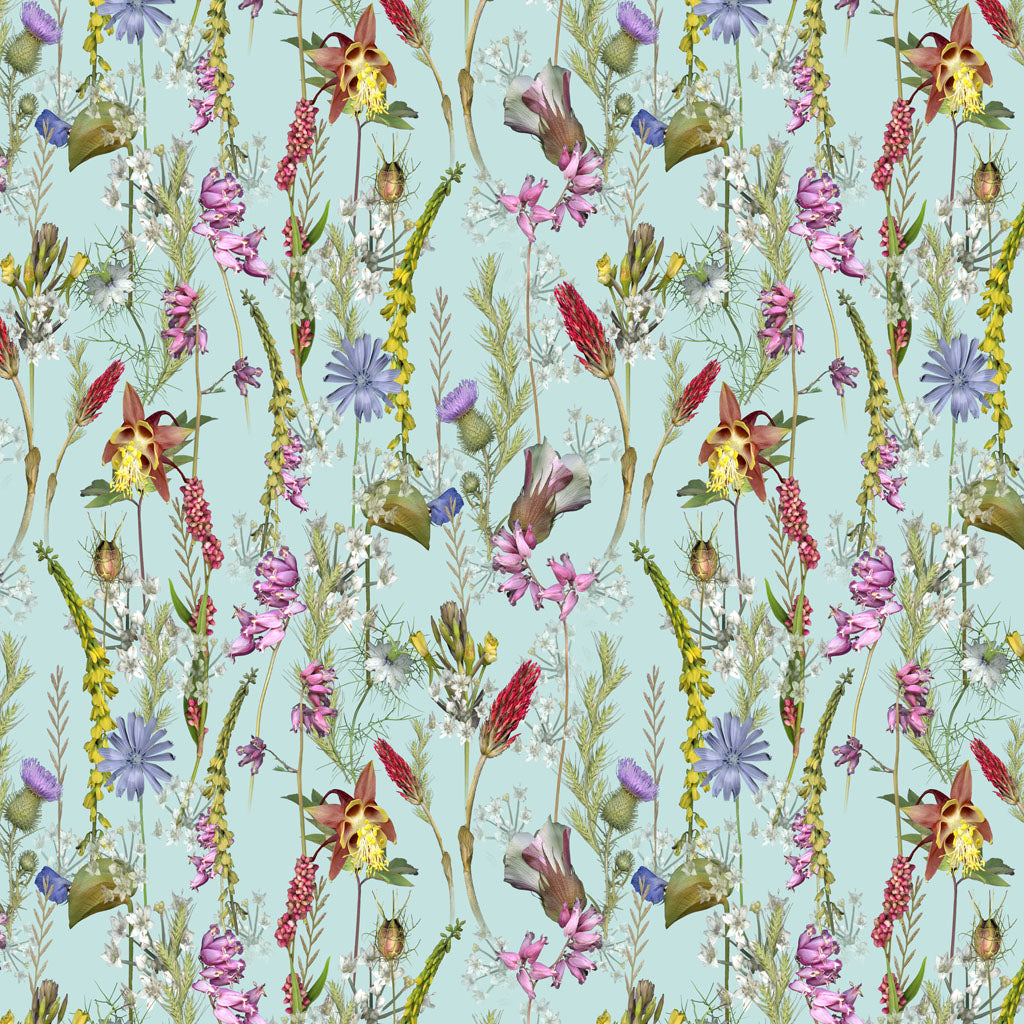 (4.5 yd) Clothworks Tina's Wildflowers 3965-103 Light Teal Wildflowers