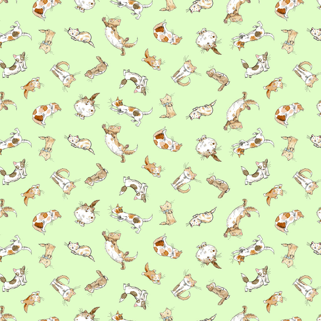 (5 yd) Clothworks What Friends Are For Light Lime Kittens y4272-17