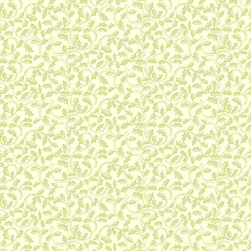 (4.5 yd) Benartex A Festive Medley Golden Leaf Scroll Light Green 2657M-40 (Metallic Accents)