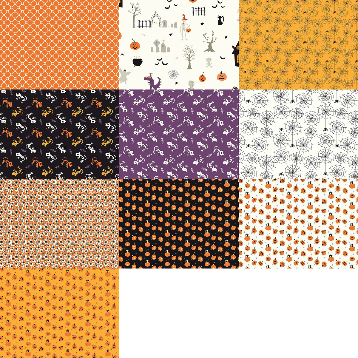 Riley Blake "Beggar's Night" (Halloween) Half-yard Bundle - 10 Fabrics, 5 Total Yards