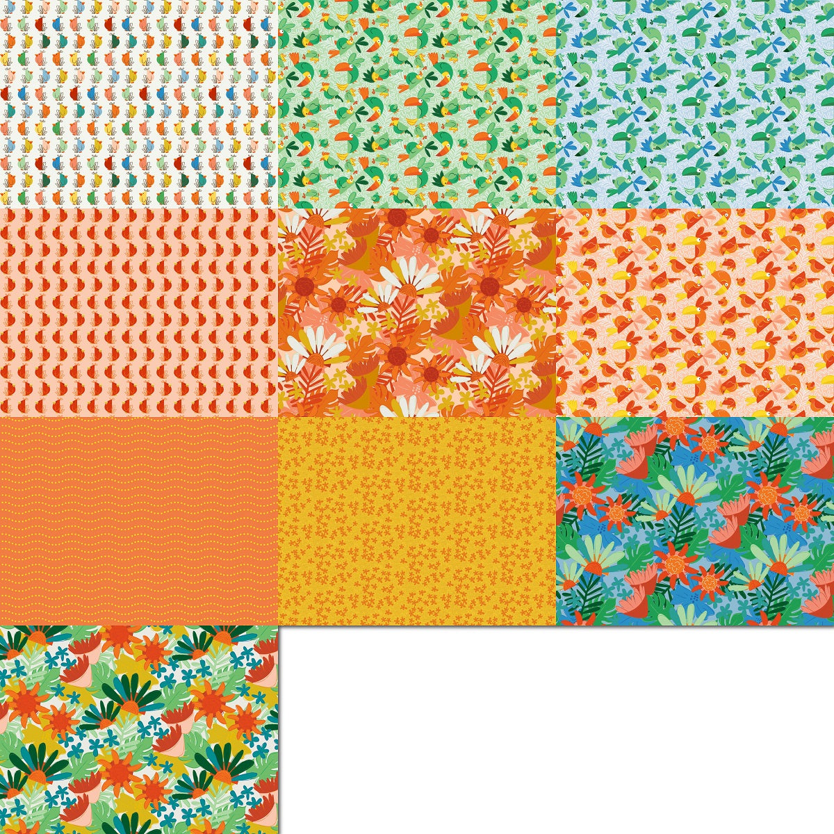 Clothworks "Bird Brain" Half-yard Bundle - 10 Fabrics, 5 Total Yards
