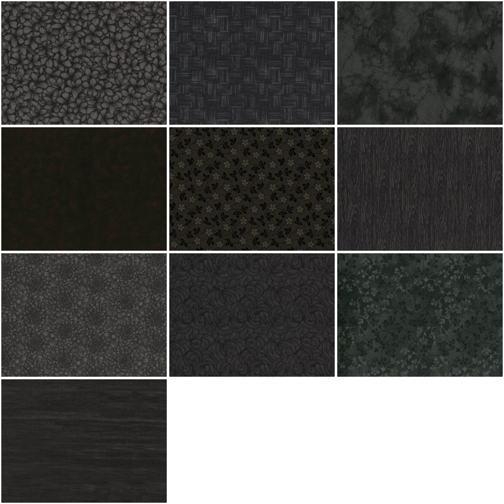 Basic Colors - Black Half-yard Bundle - 10 Fabrics, 5 Total Yards