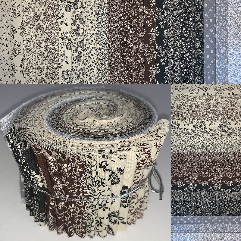 Vintage 1800s Repros - Black/Brown 2.5" Roll - 20 Fabrics, 20 Total Strips
