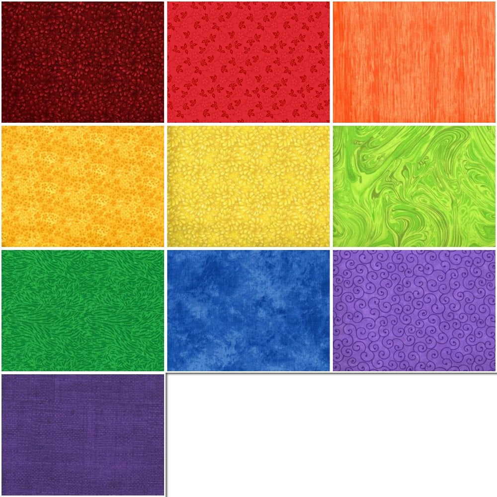 Bright Rainbow Half-yard Bundle - 10 Fabrics, 5 Total Yards