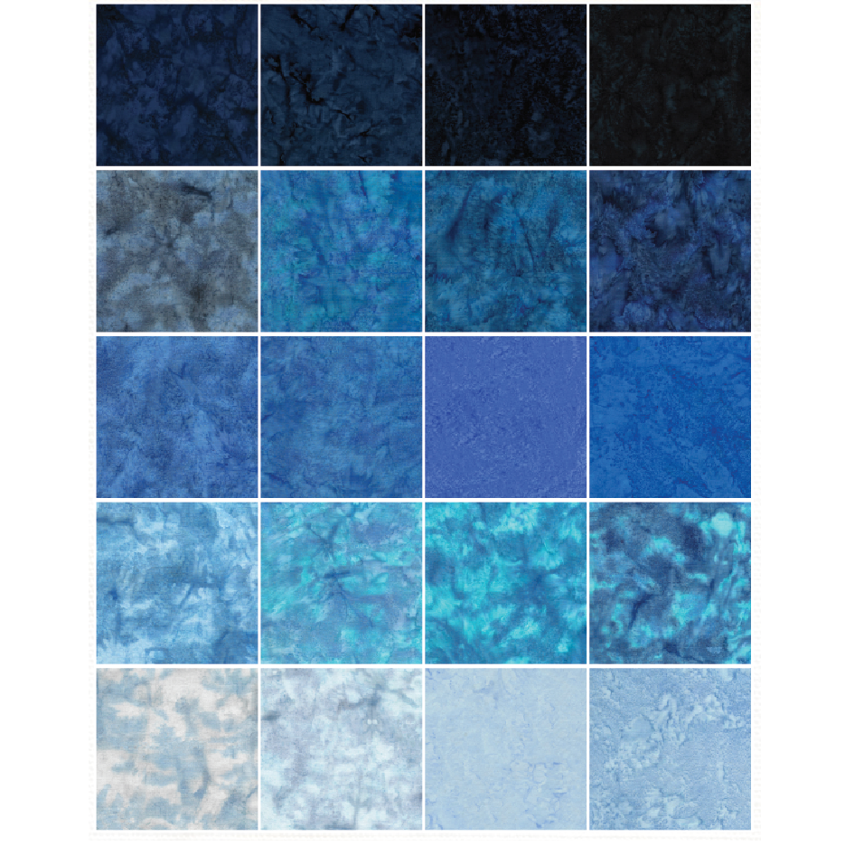 Island Batik - Brilliant Blue - 20 Fabrics, 40 Total Strips