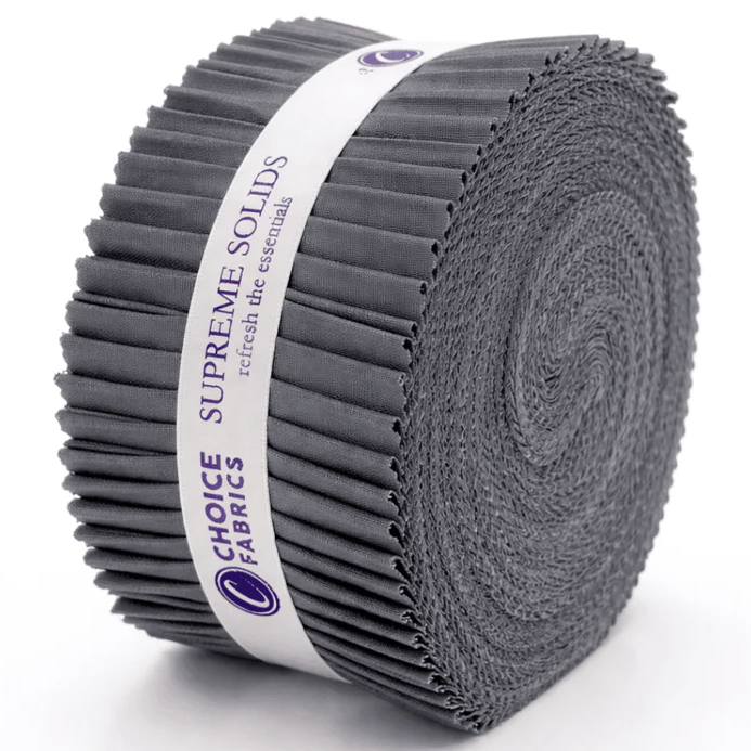 Choice Fabrics Supreme Solids Jelly Roll - Brushed Steel - 40 Strips