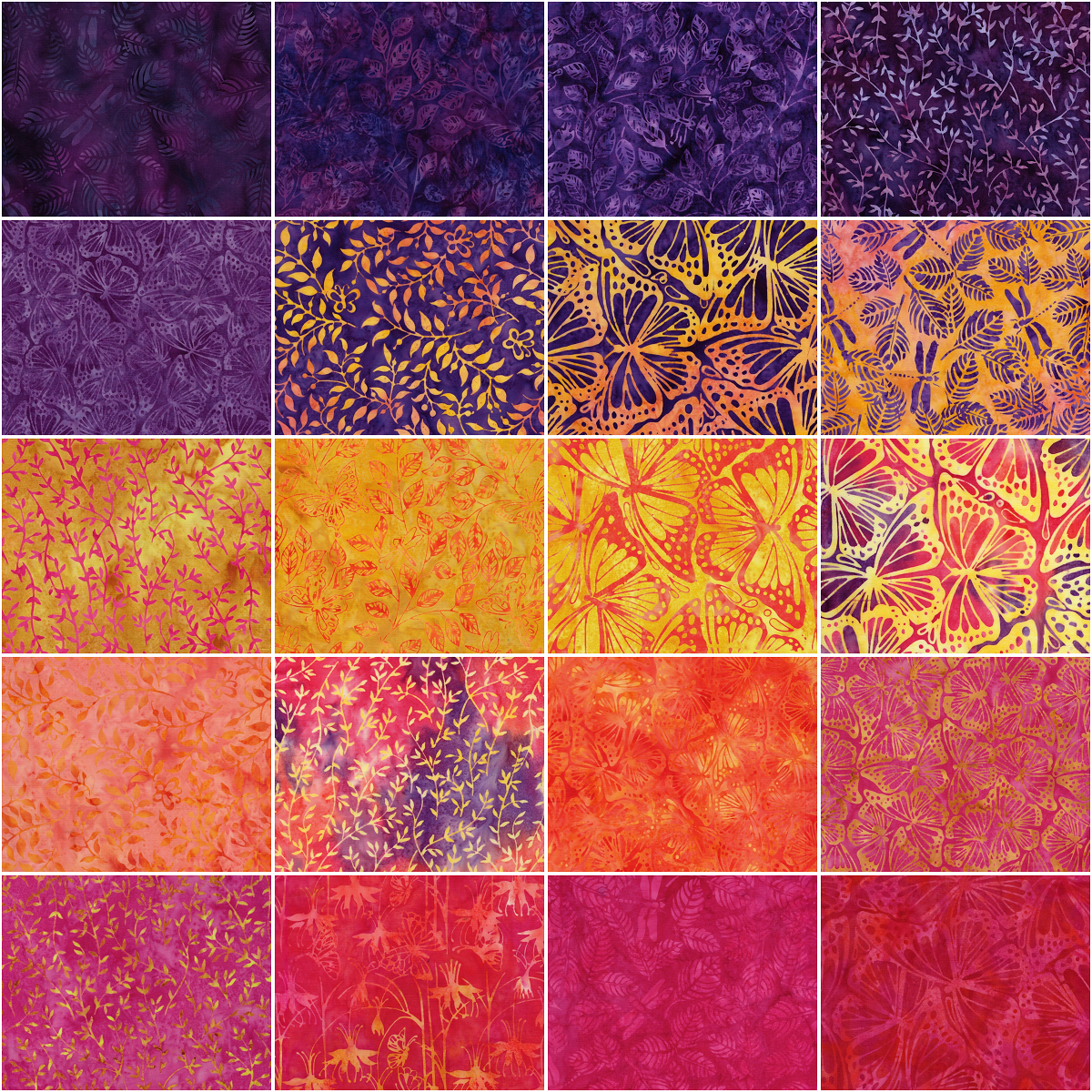 Island Batik - Butterfly Ballet - 20 Fabrics, 40 Total Strips