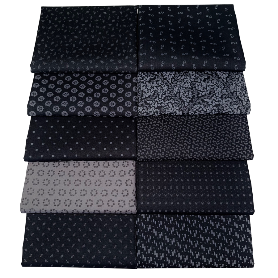 Andover/Makower UK Century"Black On Black II" Half-yard Bundle - 10 Fabrics, 5 Total Yards