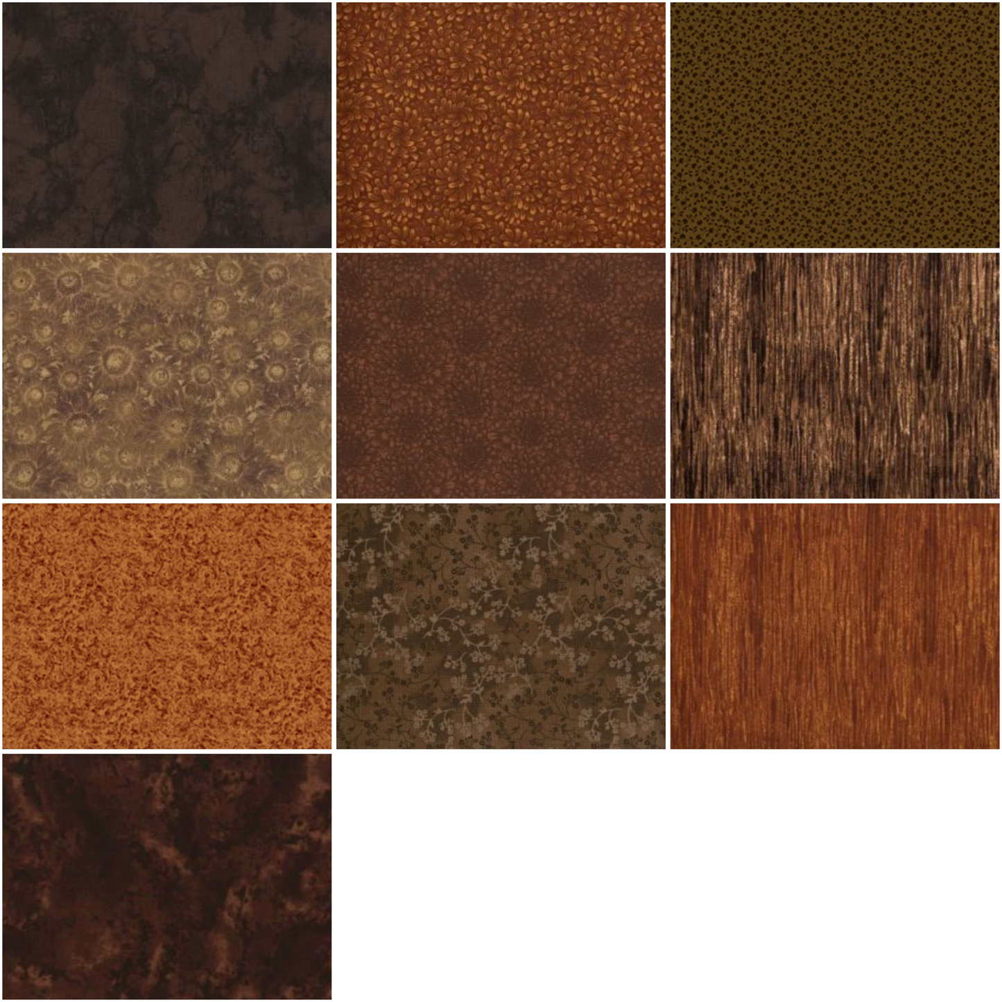 Basic Colors - Chocolate Half-yard Bundle - 10 Fabrics, 5 Total Yards