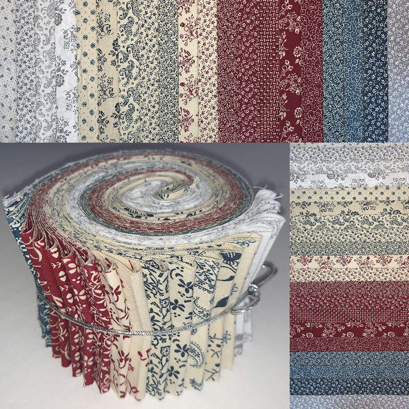 Vintage 1800s Repros - Claret/Blue 2.5" Roll - 20 Fabrics, 20 Total Strips