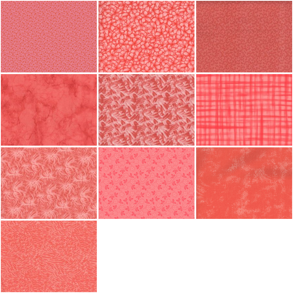 Basic Colors - Coral Half-yard Bundle - 10 Fabrics, 5 Total Yards