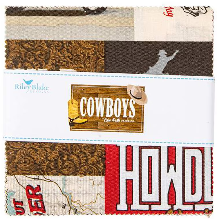 Charm Pack 5x5 Squares - Riley Blake Cowboys 5-inch Stacker - 40 5" Squares