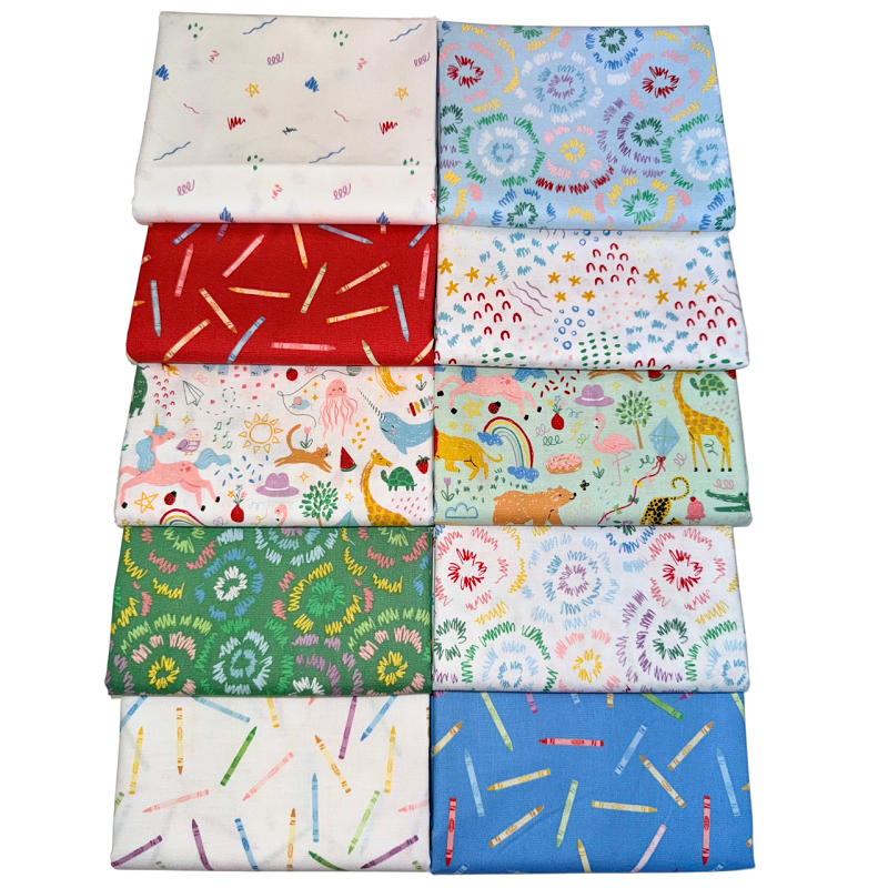 Riley Blake "Get Your Cray-On" (Crayola) Half-yard Bundle - 10 Fabrics, 5 Total Yards