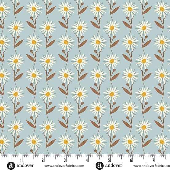 (4.5 yd) Andover/Makower UK Flourish Daisy Daydream 1624-B Blue