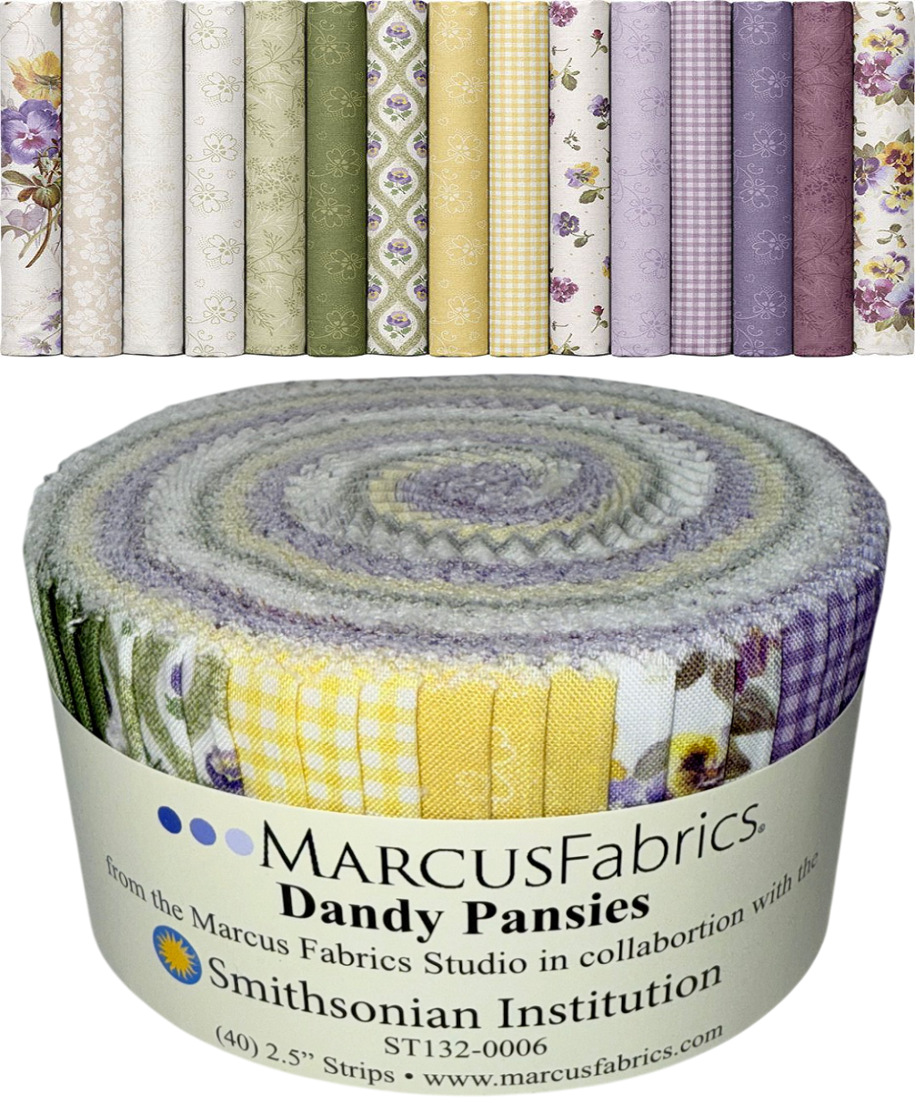 Marcus Fabrics - Dandy Pansies (Smithsonian Institute) - 40 2.5" Strips/Jelly Roll