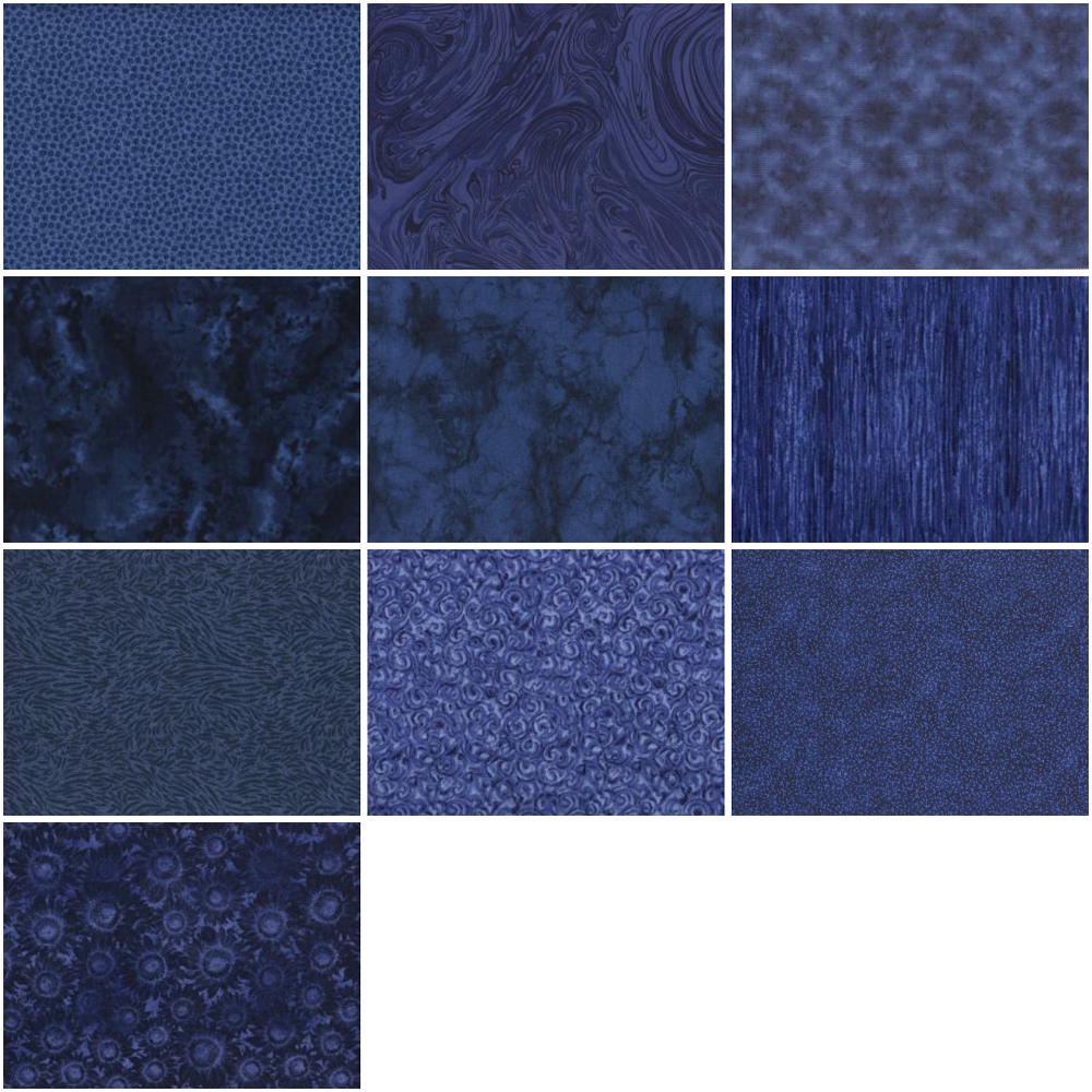 Basic Colors - Dark Blue Half-yard Bundle - 10 Fabrics, 5 Total Yards