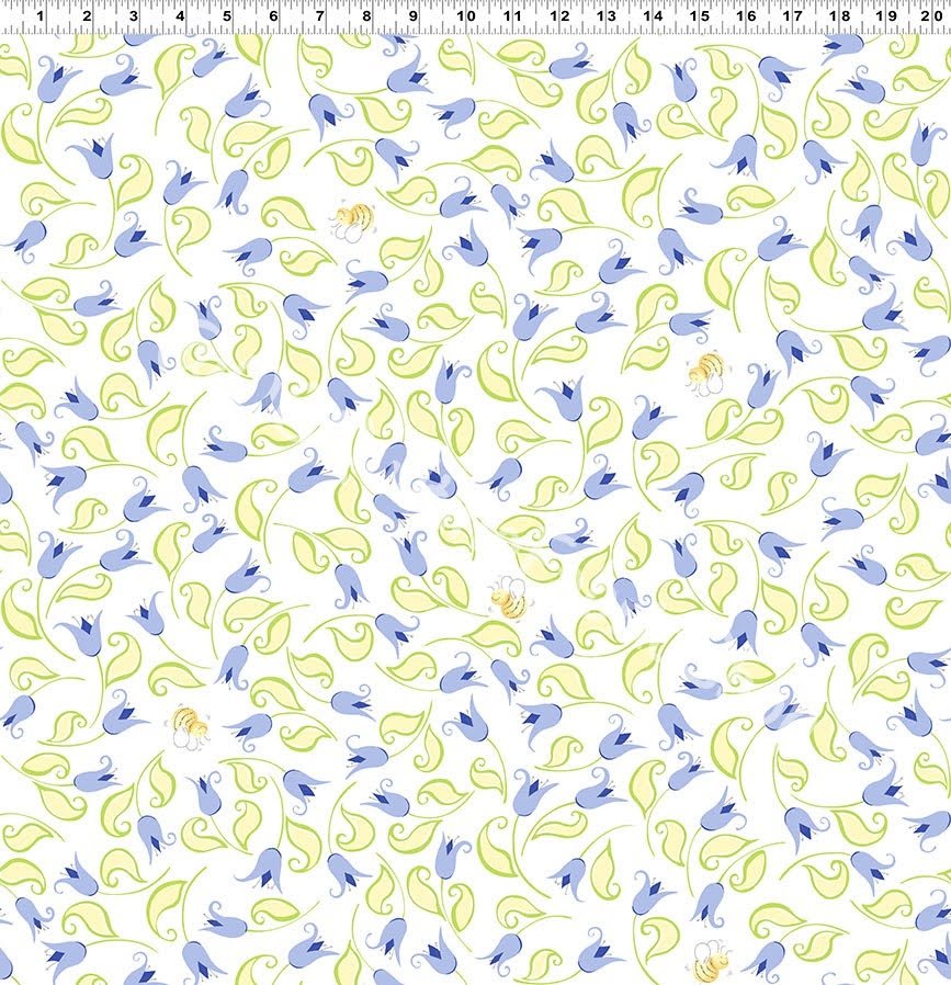 (5 yd) Clothworks Susybee Bird's Buddies SB20383-620 Lilac Mini Tulips & Bees