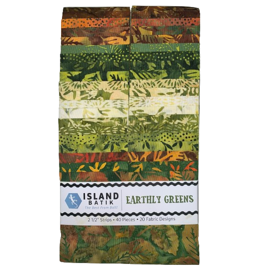 Island Batik - Earthly Greens - 20 Fabrics, 40 Total Strips