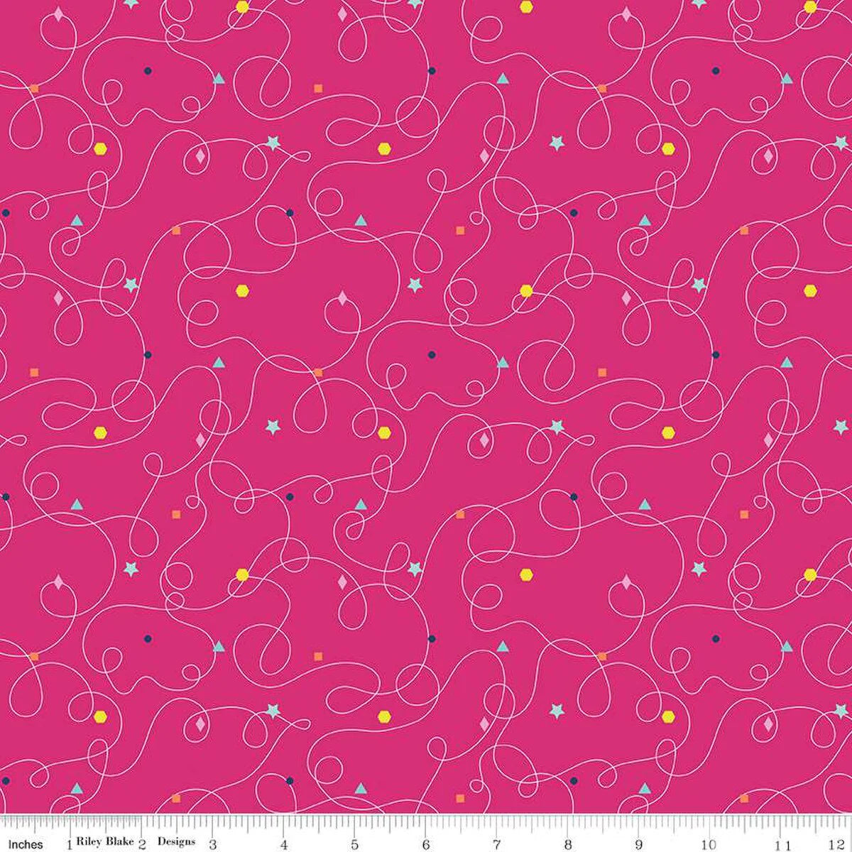 (5 yd) Riley Blake Effervescence C13732 Hot Pink Squiggles
