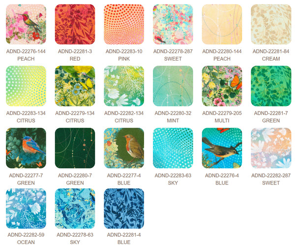 Robert Kaufman Enchanted Aviary Roll-up - 40 Strip Roll