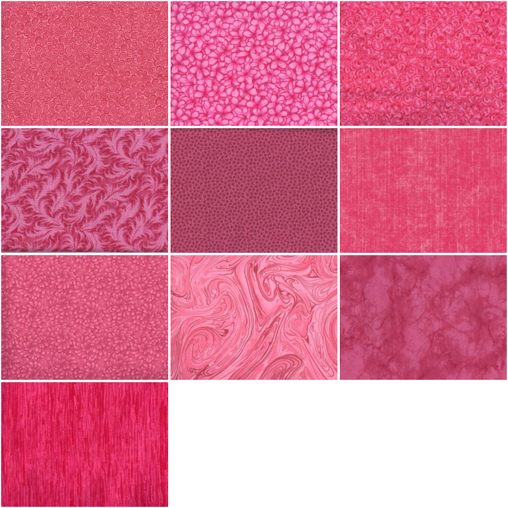 Basic Colors - Flamingo Half-yard Bundle - 10 Fabrics, 5 Total Yards