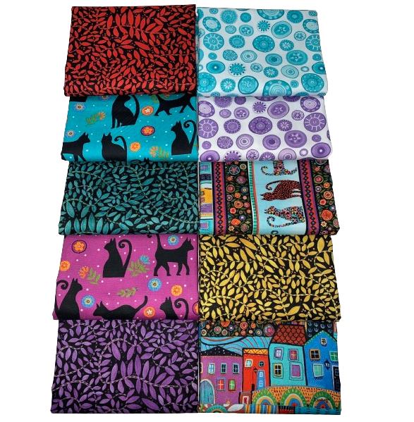 Benartex "Folktown Cats" Half-Yard Bundle - 10 Fabrics, 5 Total Yards
