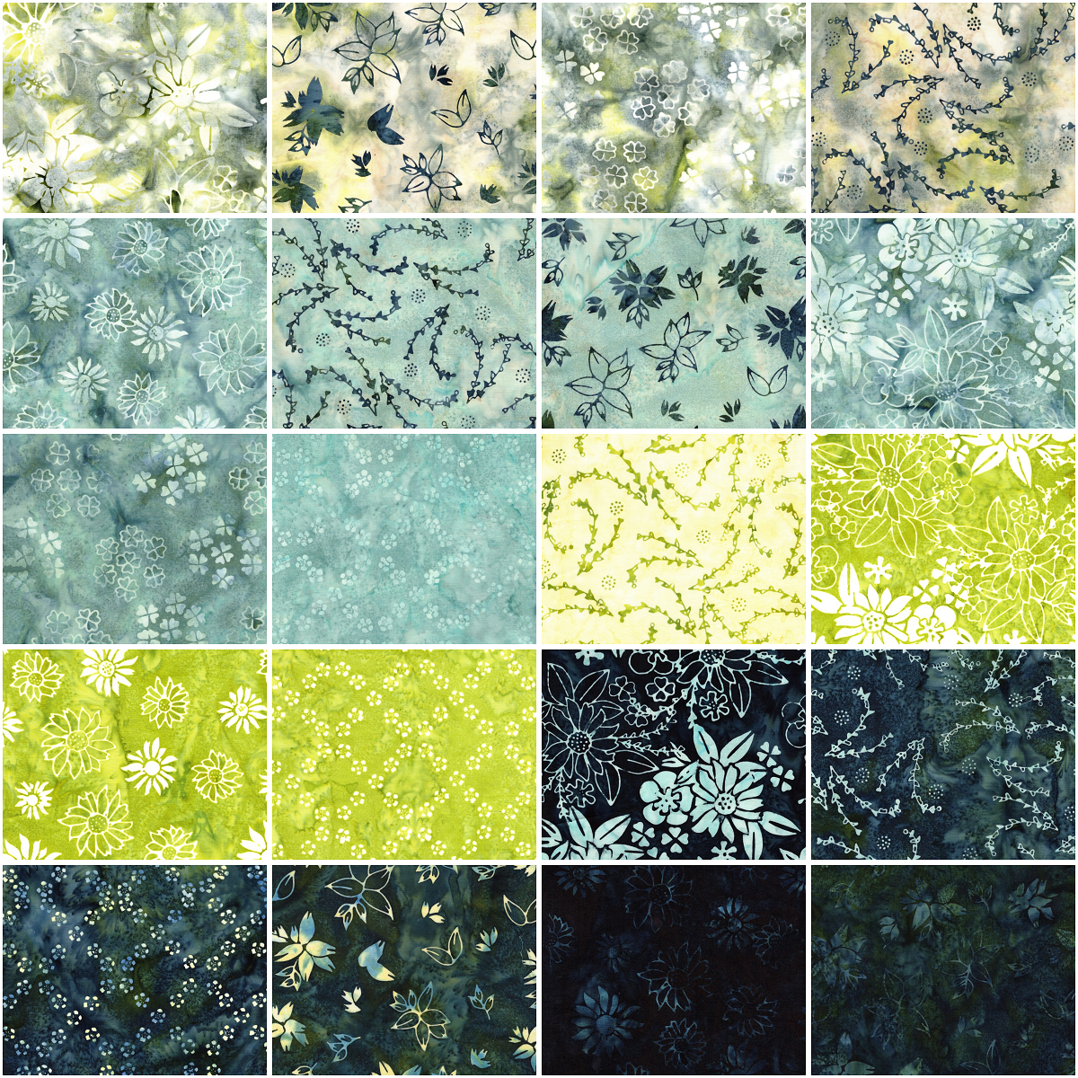 Island Batik - Frosted Foliage - 20 Fabrics, 40 Total Strips