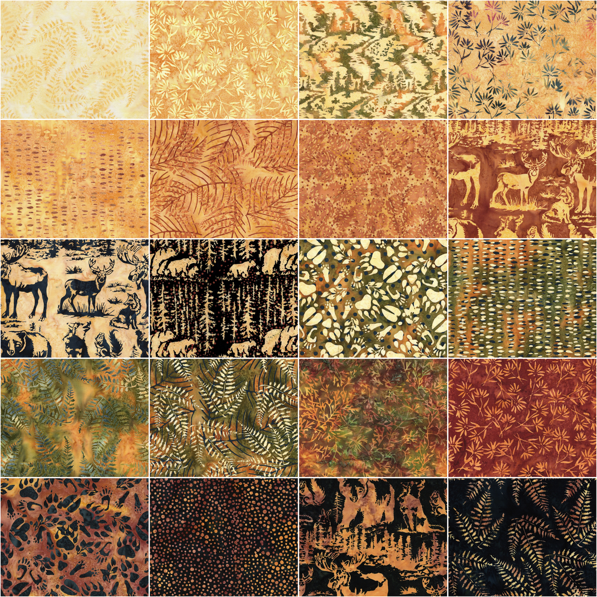 Island Batik - Fur and Forest - 20 Fabrics, 40 Total Strips