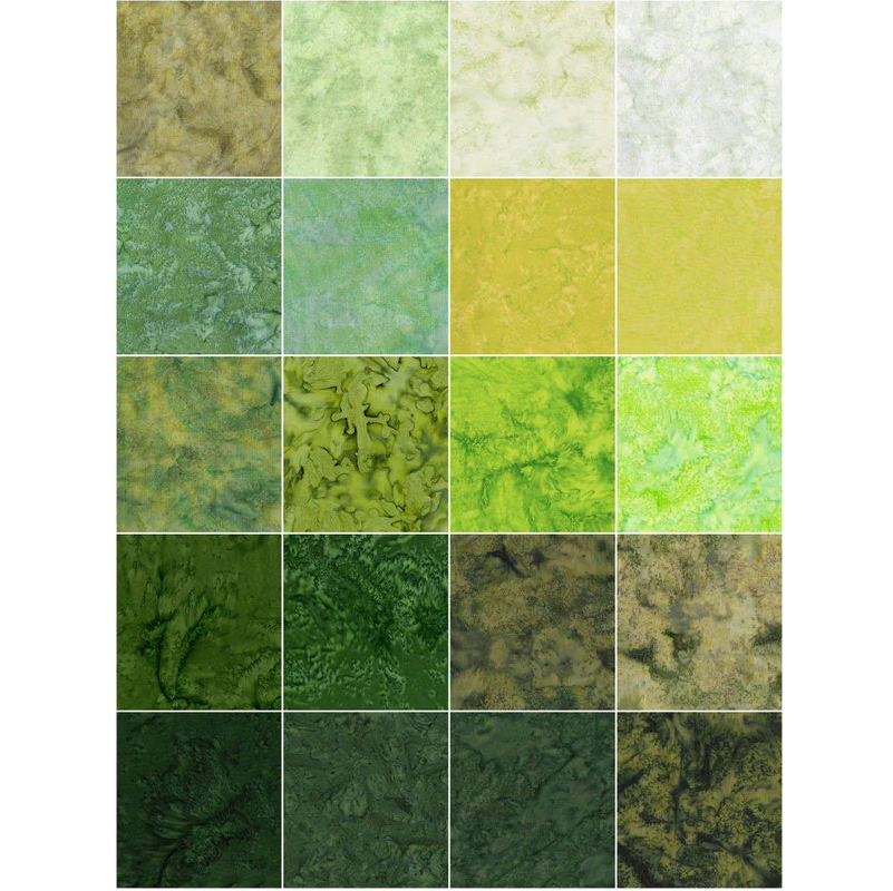 Island Batik - Glorious Green - 20 Fabrics, 40 Total Strips