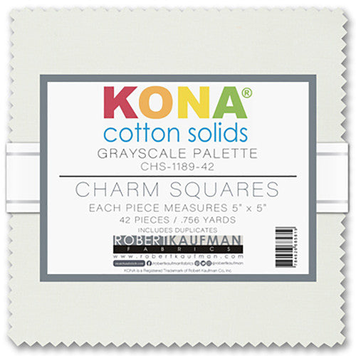 Charm Pack 5x5 Squares - Robert Kaufman Kona Solid Grayscale Colorway - 40 5" Squares