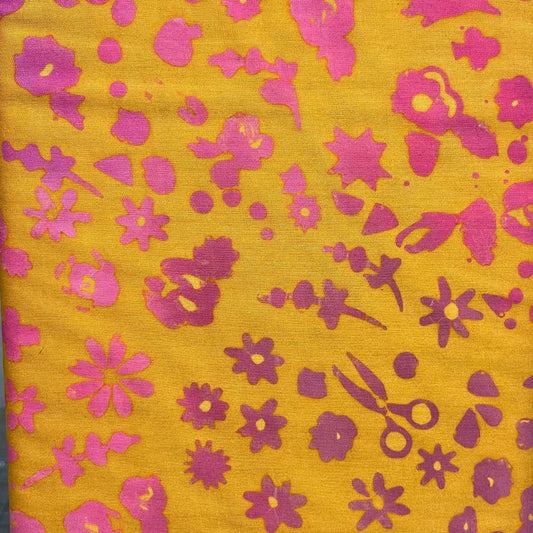 (4.5 yd) Andover Batiks Alison Glass Stitched AB-9045-01 Marigold Orange Floral