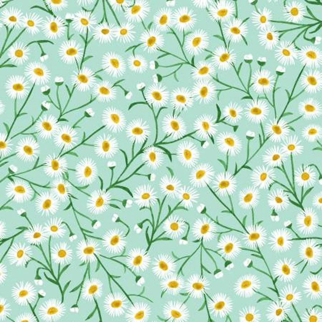 (6 yd) Clothworks Springtime Y3773-103 Light Teal Daisies