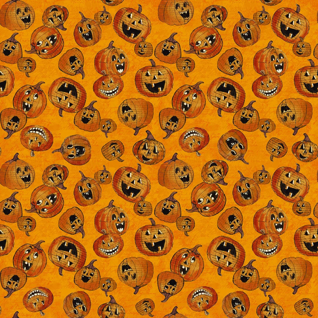 (4 yd) Clothworks All Hallow's Eve Orange Jackolanterns 3820-36