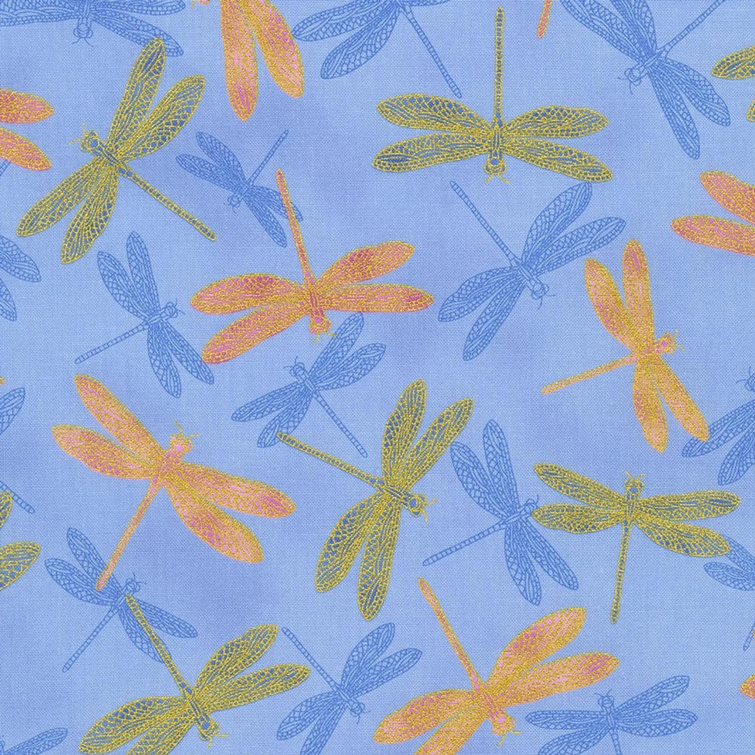 (5 yd) Robert Kaufman Aurelia Periwinkle Dragonfly SRKM-21460-61 (Metallic Accents)