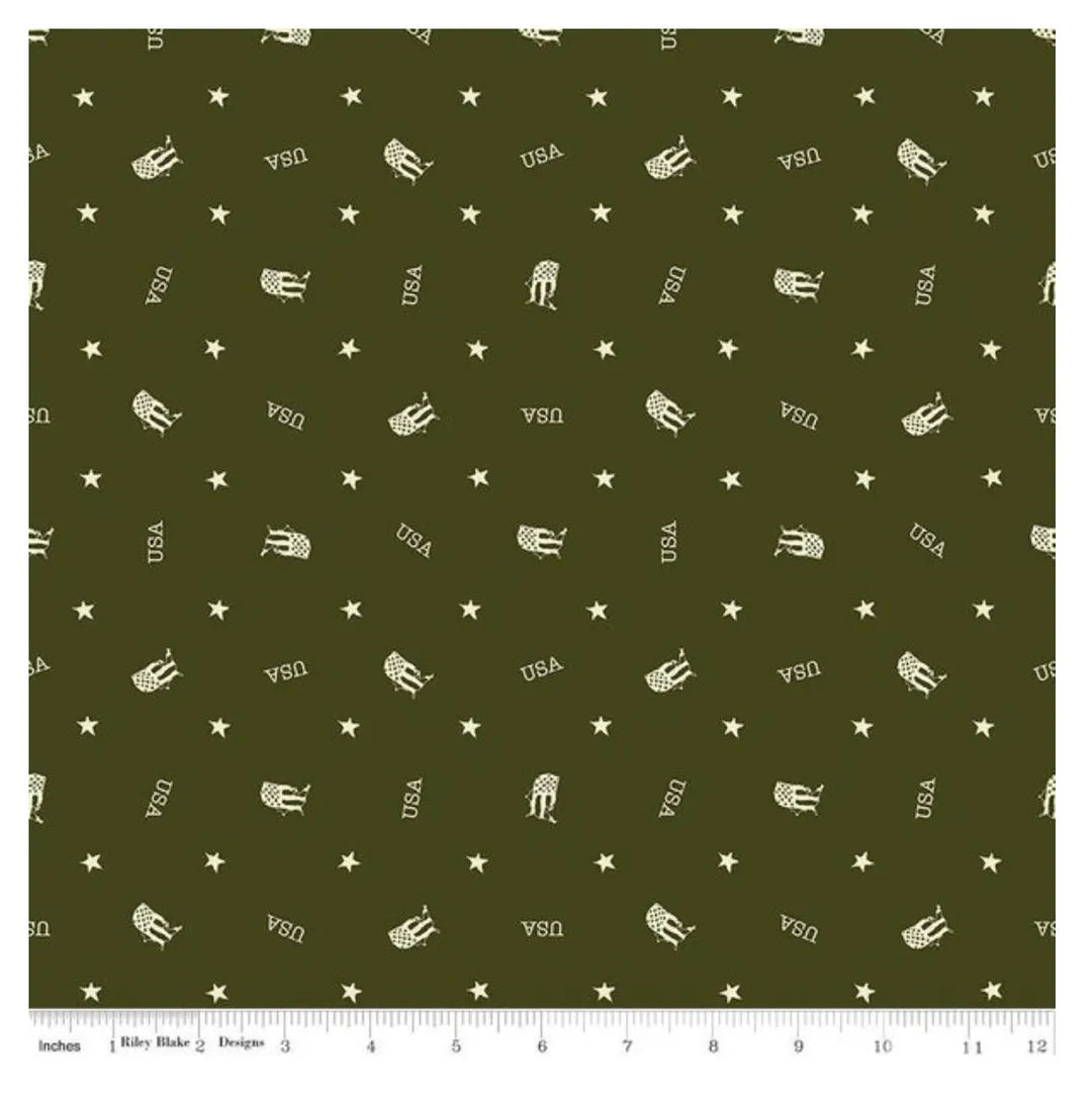 (2 yd) Riley Blake Letters From Home US Toss C15610 Green