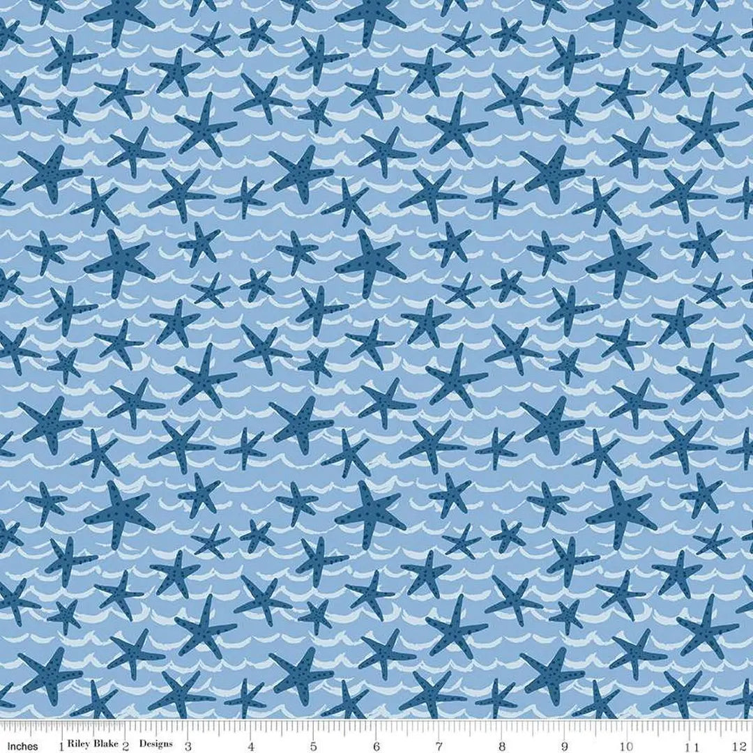 (5 yd) Riley Blake Ocean Oasis Aqua Starfish C15993