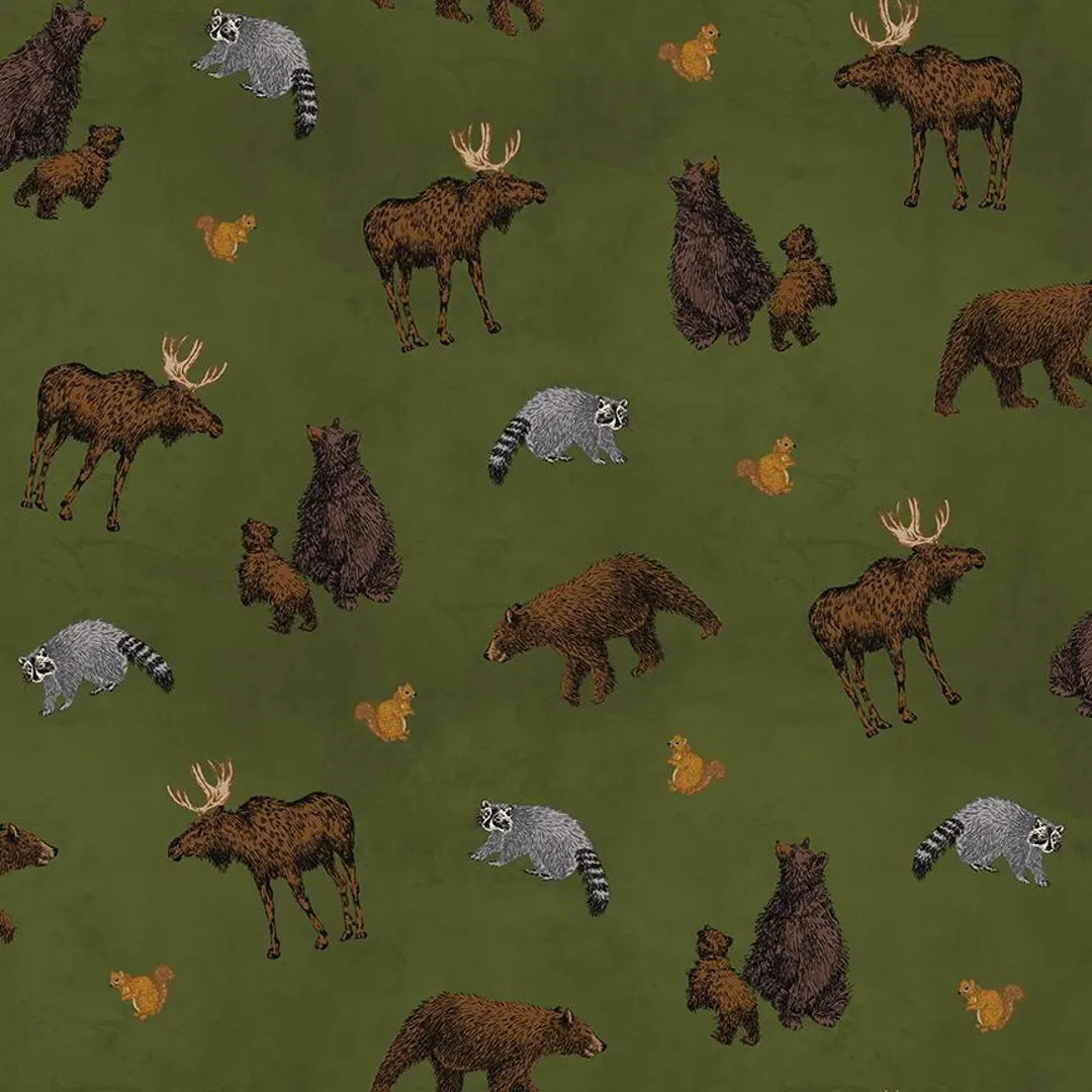 (1.5 yd) Riley Blake Pine Grove C15931 Green Animal Toss