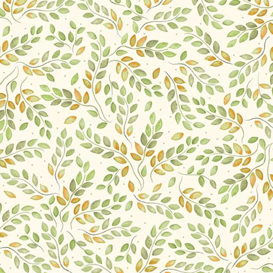 (2.5 yd) Benartex Falling For Gnomes Leafy Sprigs Cream 14239-07