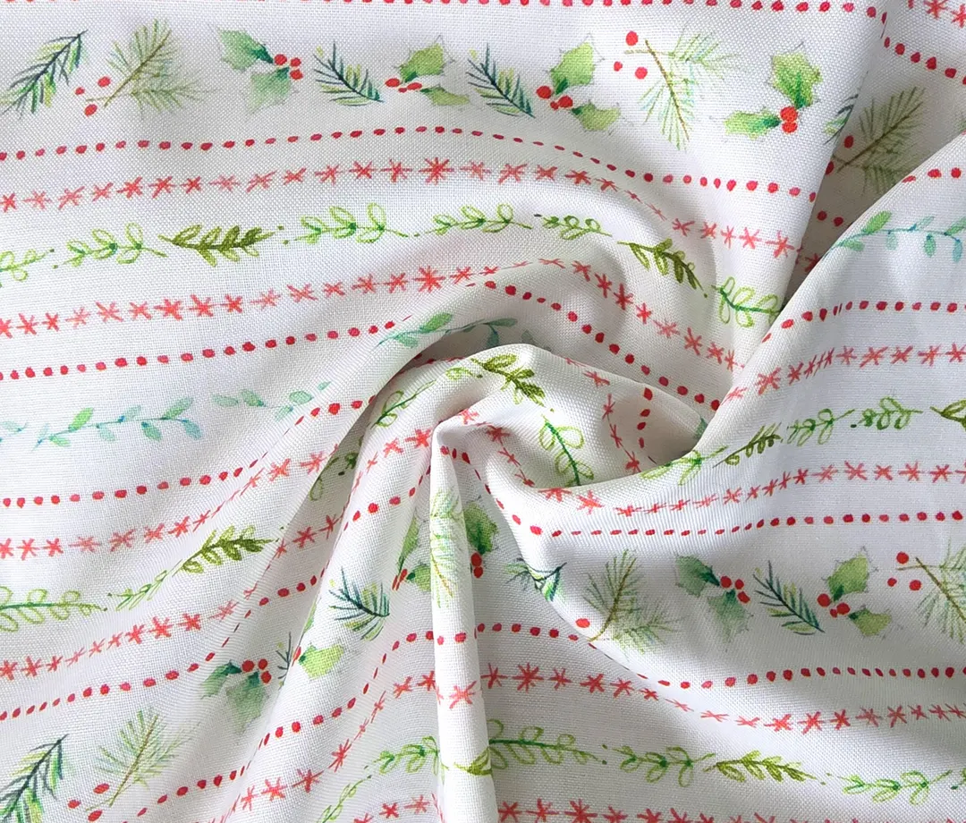 (5 yd) Freckle & Lollie A Swell Noel Holly Doodle FLSNK-D101-W