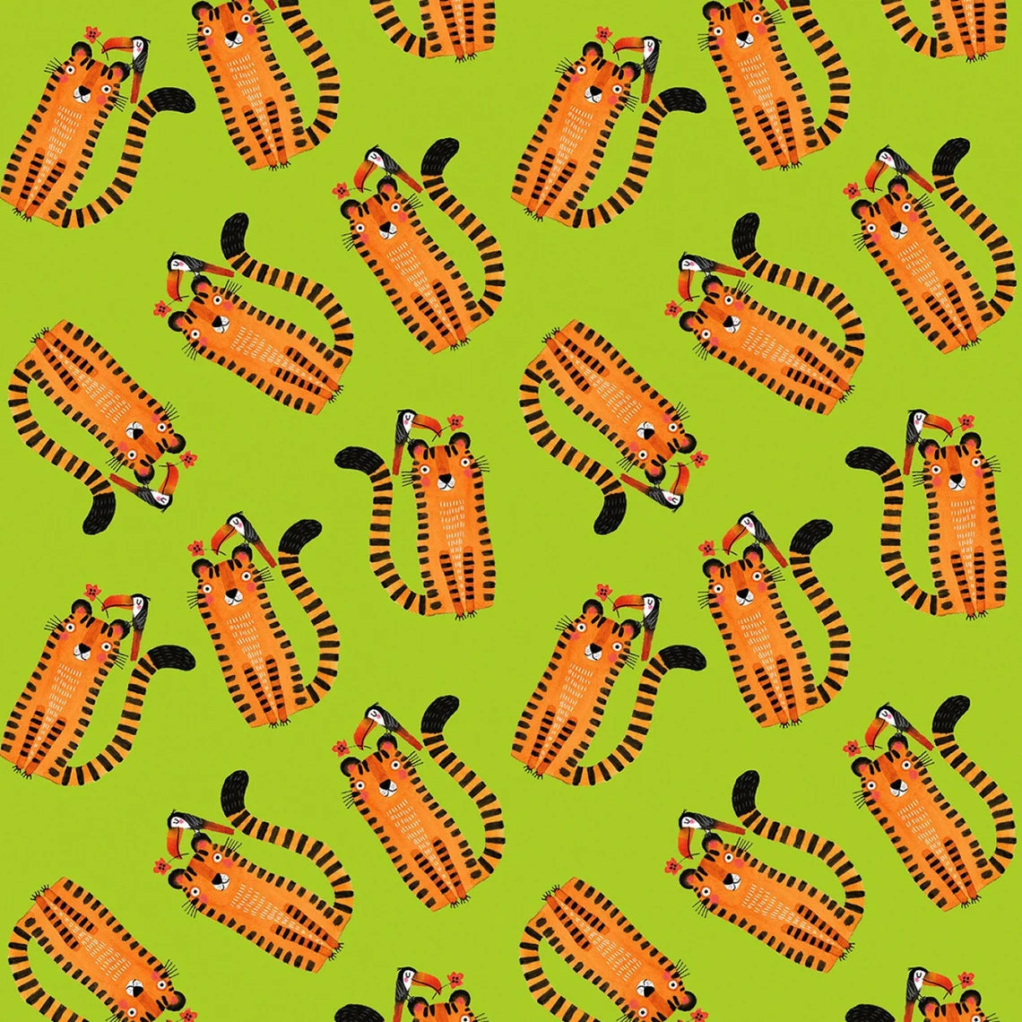 (5.5 yd) Benartex Safari Fun 16012-43 Tiger Too Lime